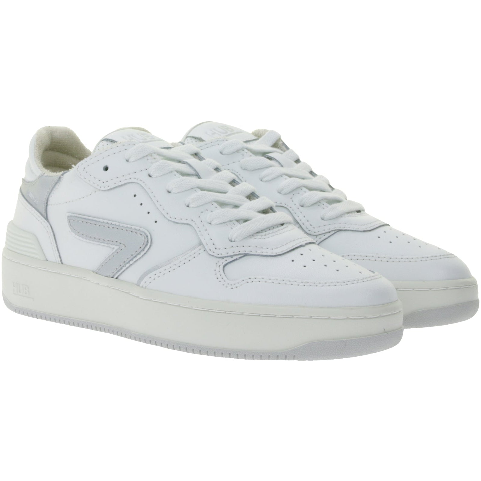 HUB Smash L31 Women's White/Silver Genuine Leather Terry-Lined Sneakers Comfortable Shoes